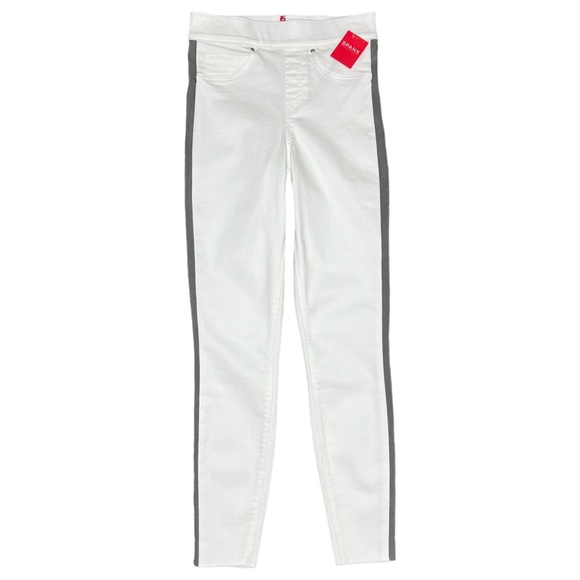 Spanx White Raw Hem Pull on Skinny Jeans with Side Stripe Size XS (0) NWT - Picture 2 of 14